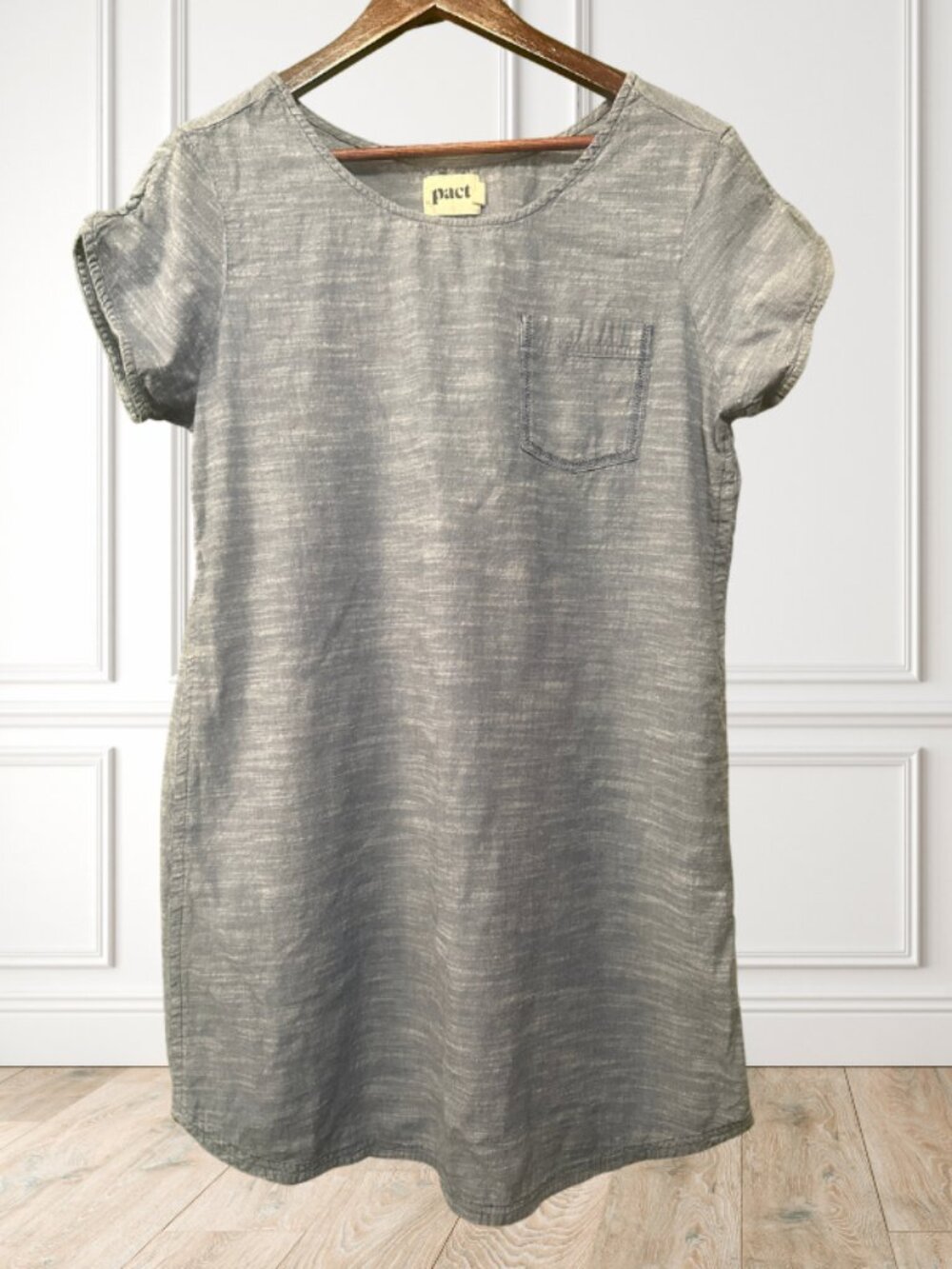 PACT Gray Chambray Shift Dress Organic Cotton Pocket Size L